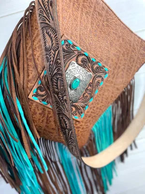 Rodeo Brown and Turquoise Fringe Bag