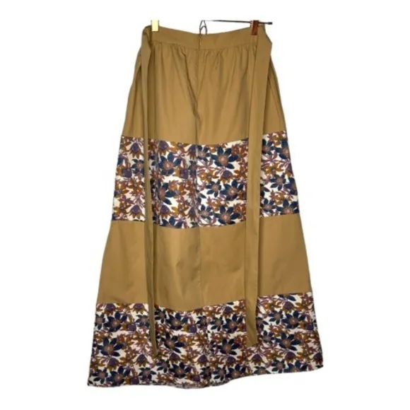 Sachin &amp; Babi Womens Floral Jacquard Maxi Skirt Size 6 Tan Waist Sash NWT‎