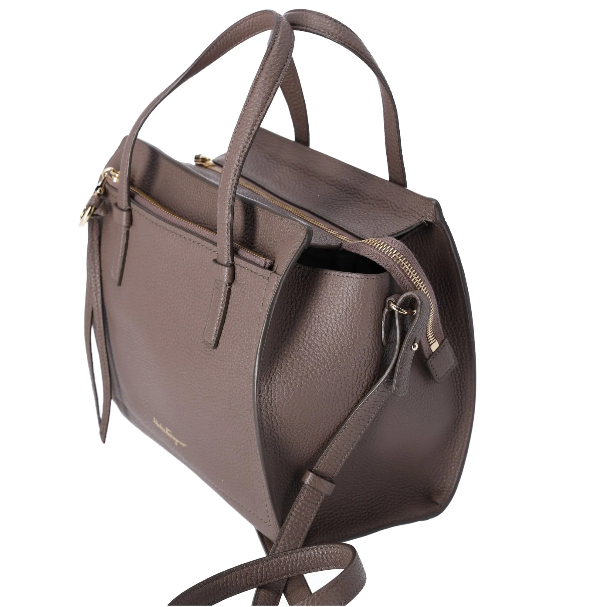 Salvatore Ferragamo Amy Handbag Gray Beige Leather Small Crossbody