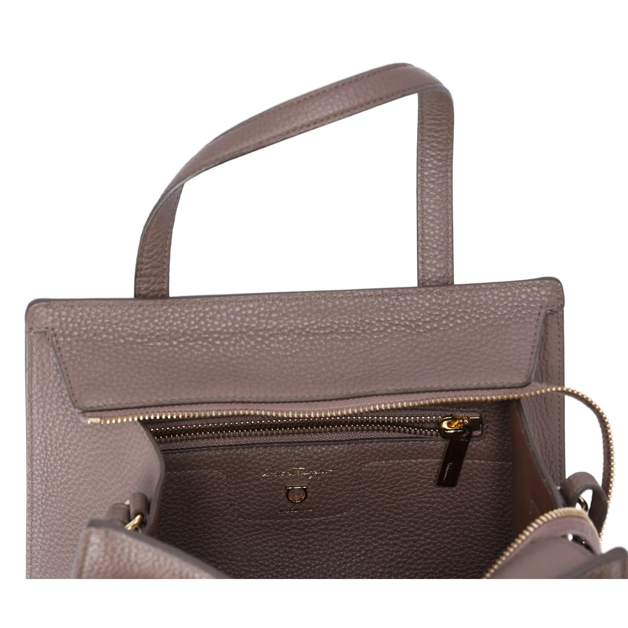 Salvatore Ferragamo Amy Handbag Gray Beige Leather Small Crossbody
