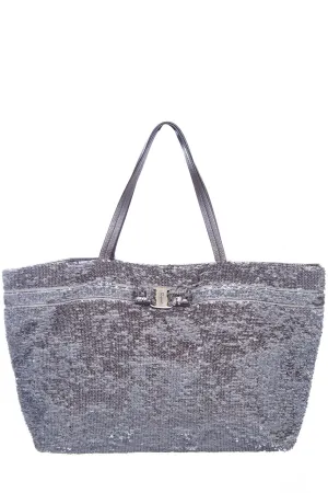 Salvatore Ferragamo Silver Sequin Tote