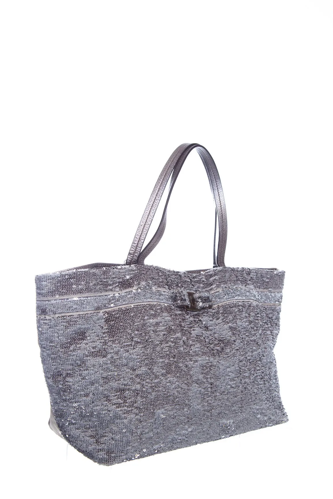 Salvatore Ferragamo Silver Sequin Tote