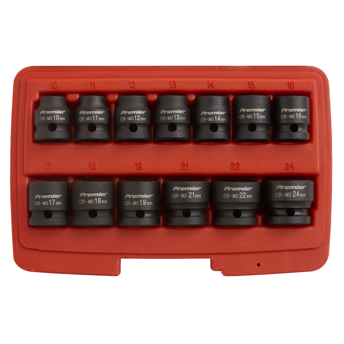Sealey Premier 13 Piece 1/2" Drive Low Profile Impact Socket Set 10-24mm WallDrive