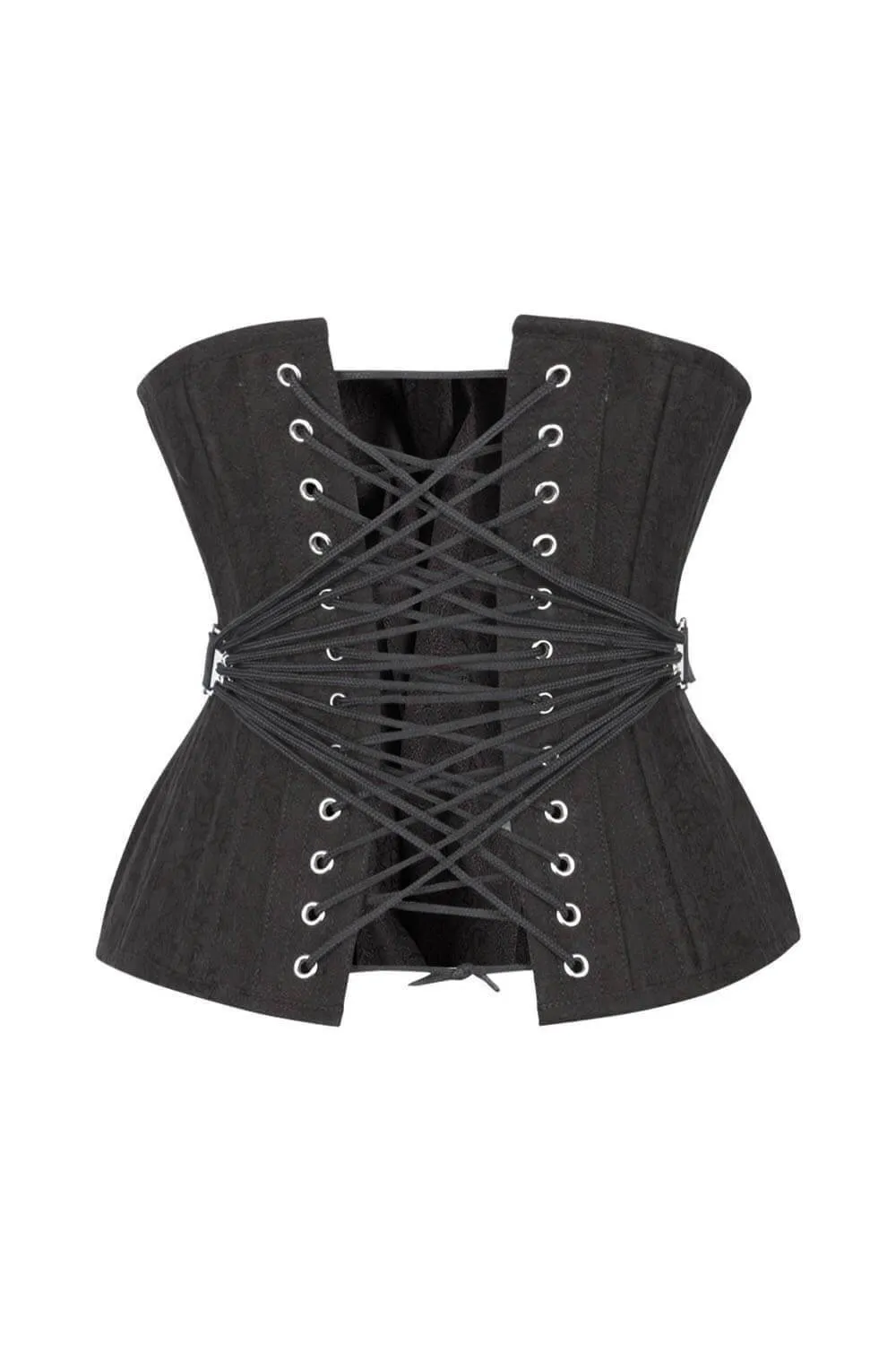 Sidera Curvy Black Brocade Waist Training Corset with Fan Lacing