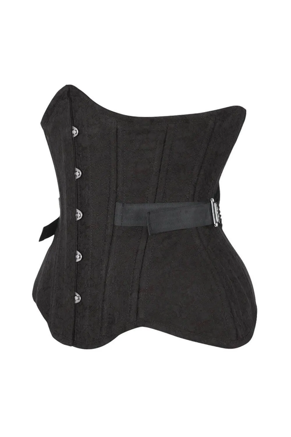 Sidera Curvy Black Brocade Waist Training Corset with Fan Lacing