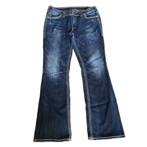 Silver Dark Wash Boot Flare Suki Surplus Flap Pocket Denim Relaxed Stretch Jeans