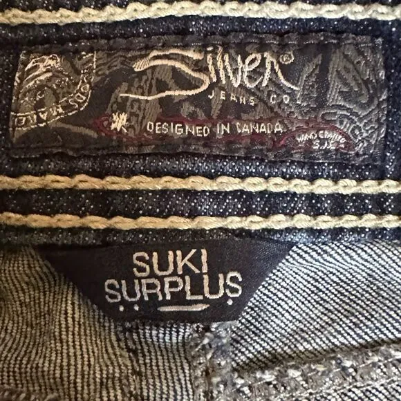 Silver Dark Wash Boot Flare Suki Surplus Flap Pocket Denim Relaxed Stretch Jeans