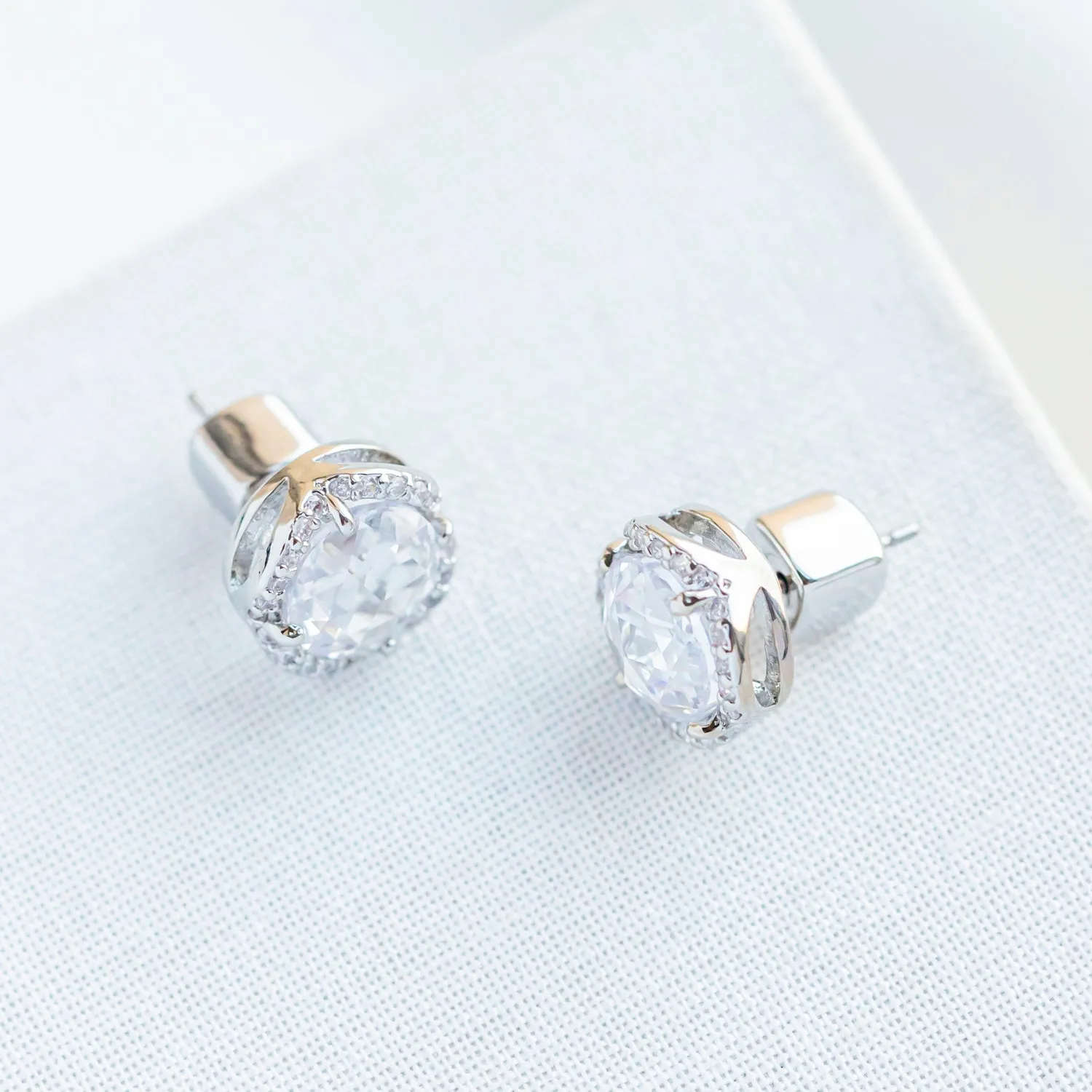 Silver That Sparkle Pave Round Large Stud Earrings