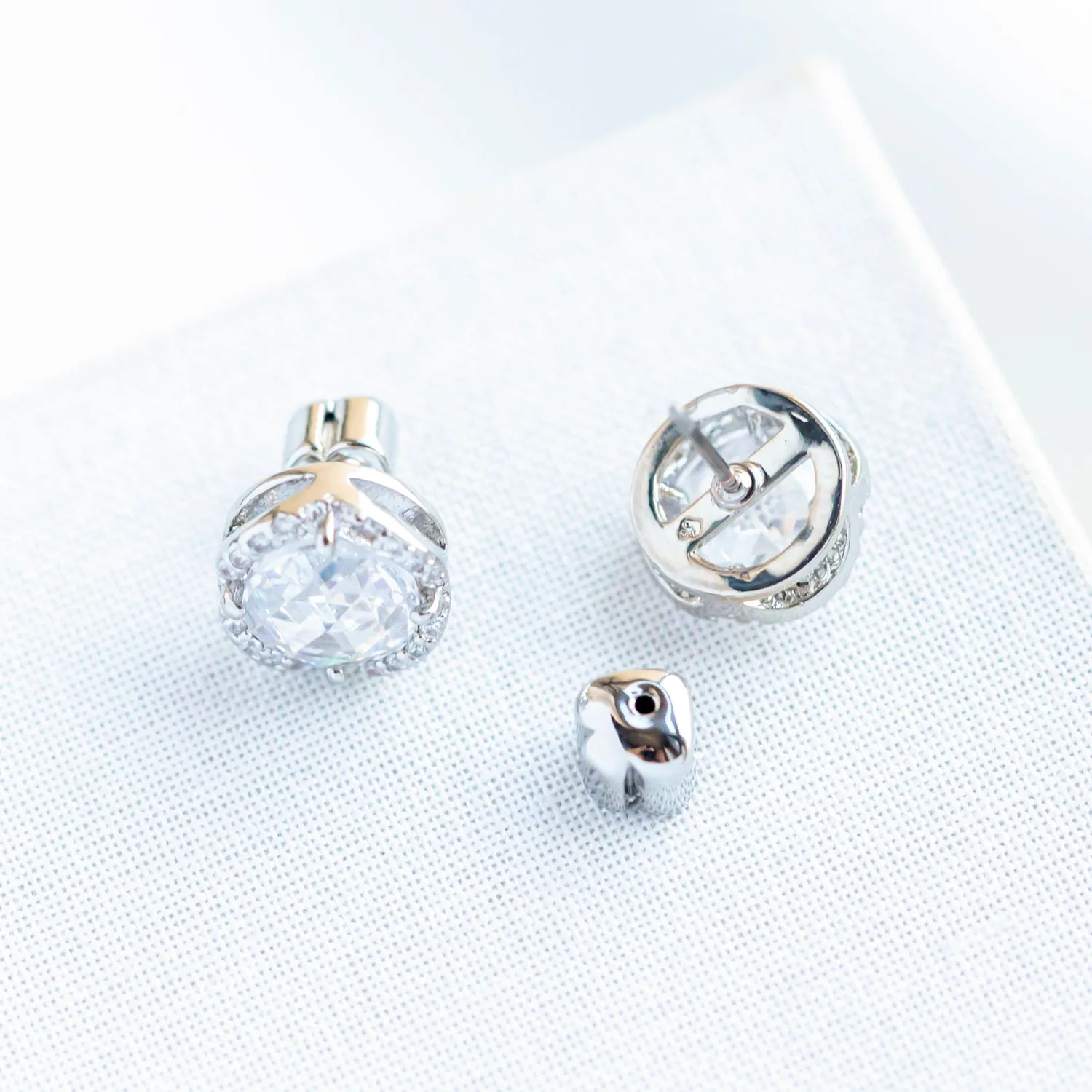 Silver That Sparkle Pave Round Large Stud Earrings