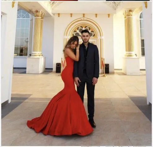 Simple Cheap Red Mermaid Long Evening Prom Dresses, QB0459