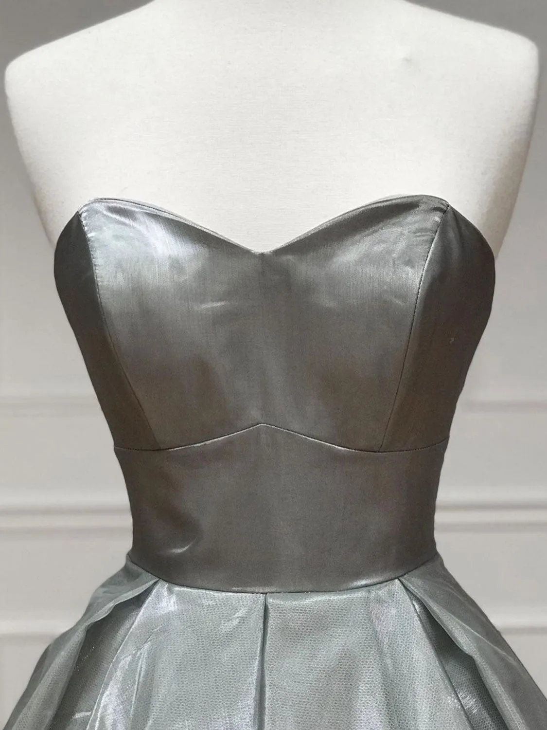 Simple sweetheart neck gray satin long prom dress gray formal party dress