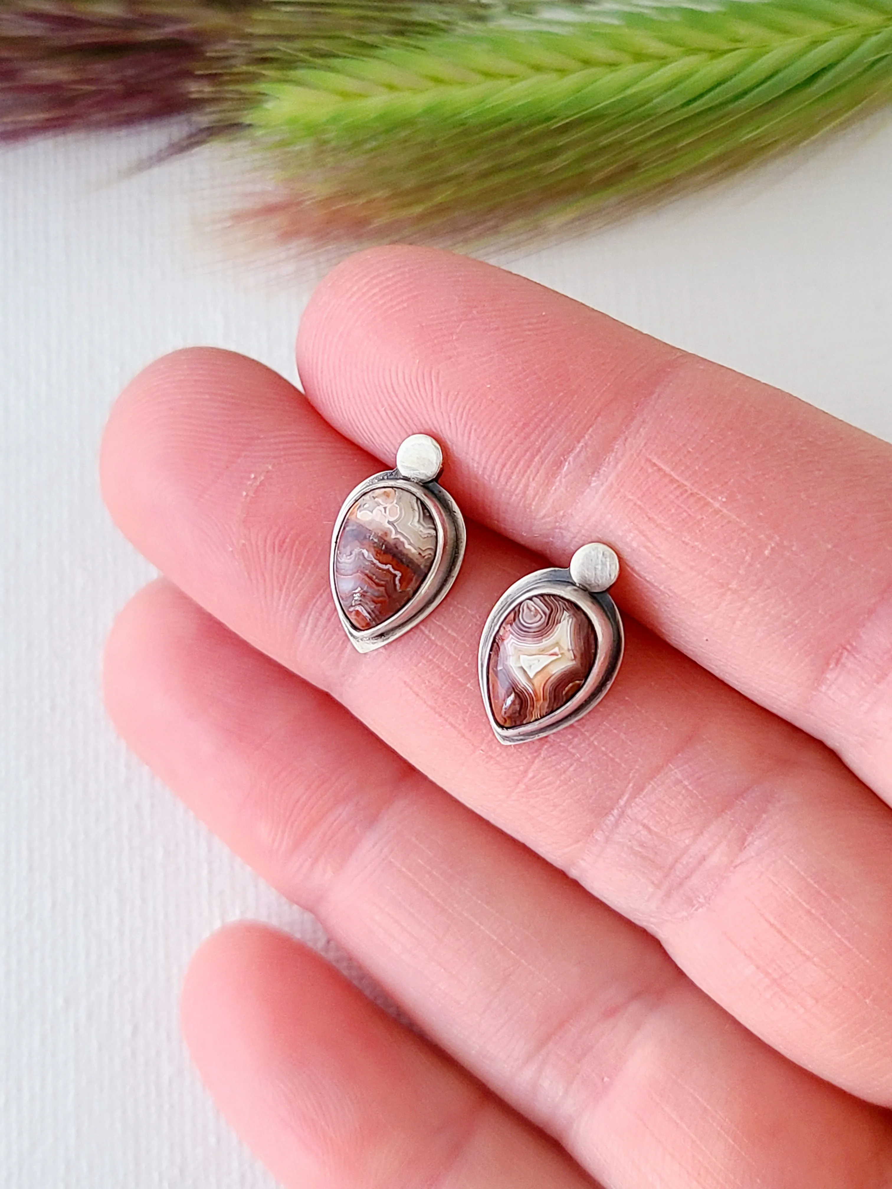 Skipping Stones stud earrings with Crazy Lace Agate