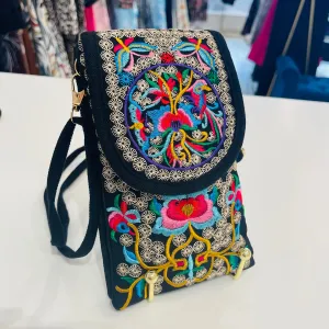 Small Embroidered cross body shoulder phone bag