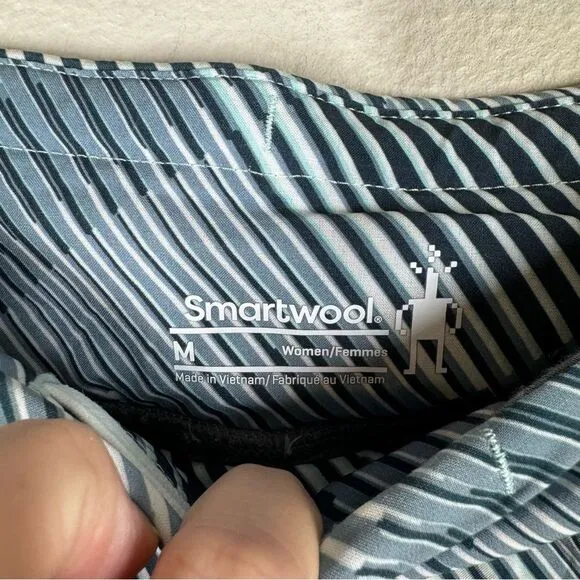SmartWool Running Shorts Lined Blue Stripe Merino Sport Activewear Medium