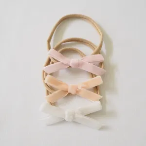 Snuggle Hunny Velvet Bow Headband Bundle - Lychee, Lullaby Pink & White