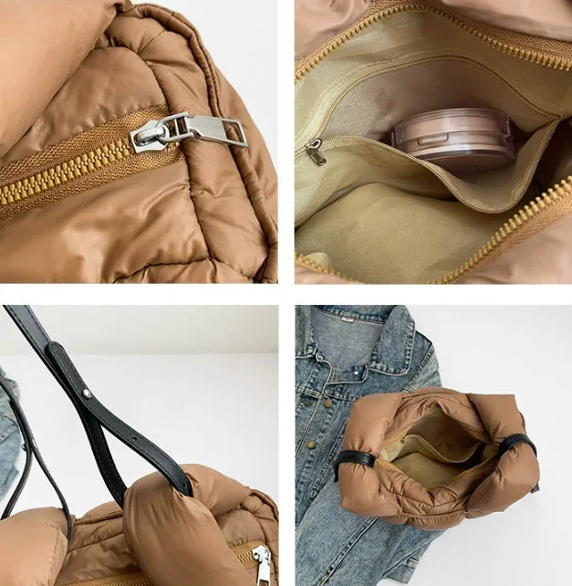 Soft Down Handbag for Women, Cotton-Padded Coat Bag, Fashionable Padded Single-Shoulder Bag, Space-Style Bag, New Style Crossbody Bag C-241219-1