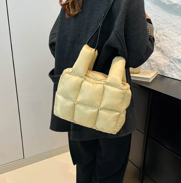 Soft Down Handbag for Women, Cotton-Padded Coat Bag, Fashionable Padded Single-Shoulder Bag, Space-Style Bag, New Style Crossbody Bag C-241219-1