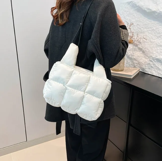 Soft Down Handbag for Women, Cotton-Padded Coat Bag, Fashionable Padded Single-Shoulder Bag, Space-Style Bag, New Style Crossbody Bag C-241219-1