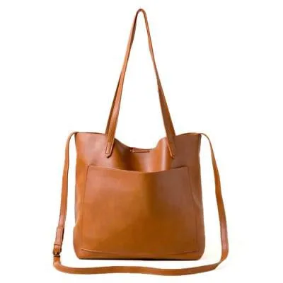 Soft Vegan Leather Shoulder Bag / Crossbody Tote - 2 Colors