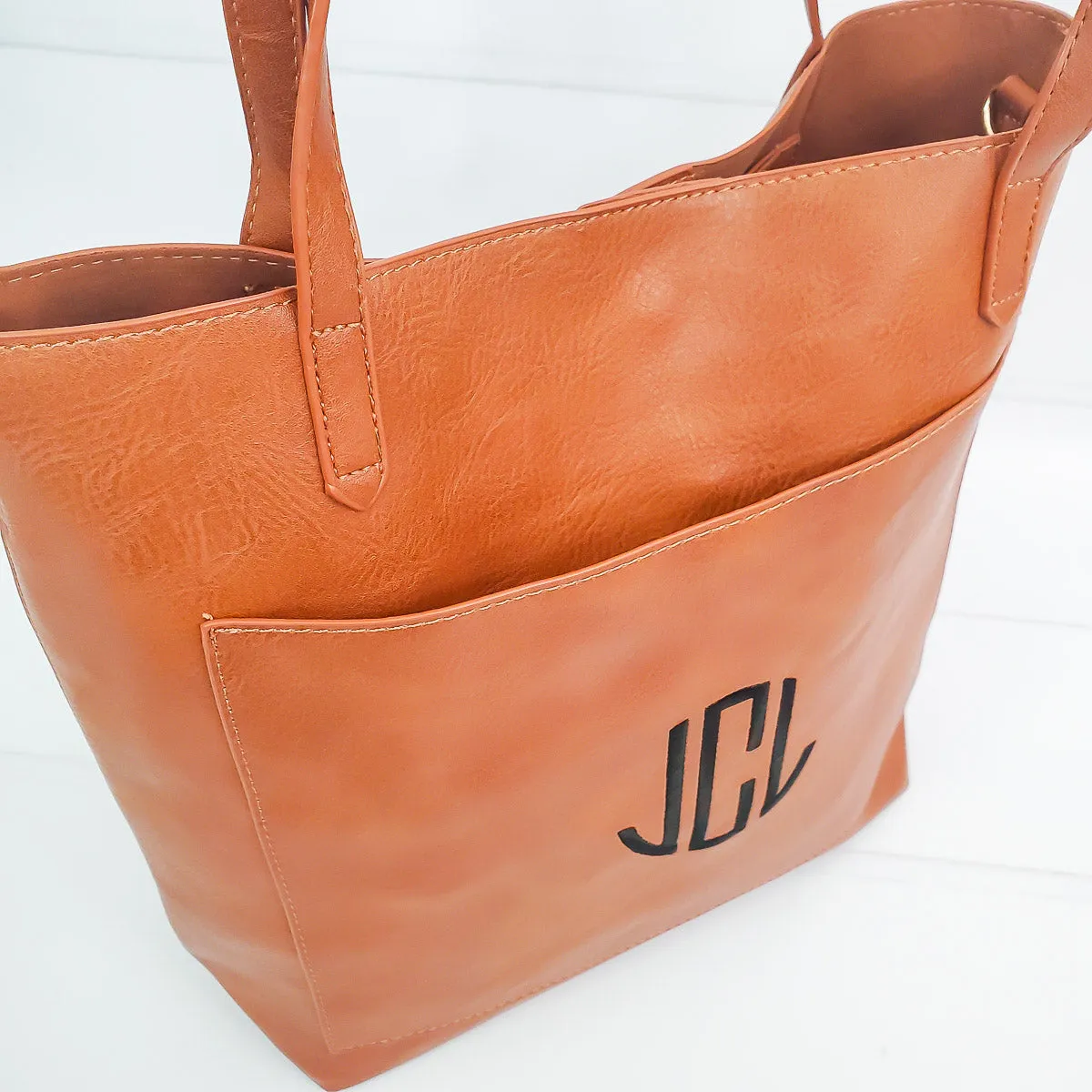 Soft Vegan Leather Shoulder Bag / Crossbody Tote - 2 Colors