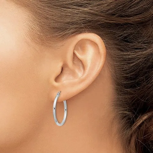 Sterling Silver 24mm x 2mm Round Hoop Earrings