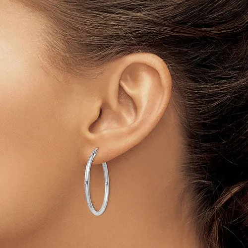 Sterling Silver 30mm x 2mm Round Hoop Earrings