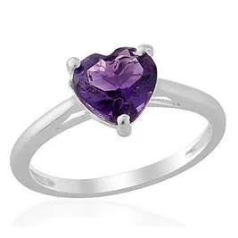 Sterling Silver Amethyst Solitaire Heart Ring