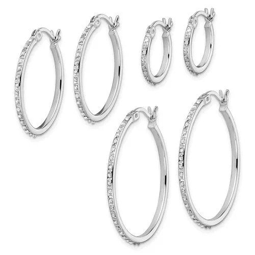 Sterling Silver Diamond Mystique Oval & Round Hoop Earrings Set