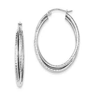Sterling Silver Hammer Finished Oval Hoop Earring
