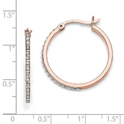 Sterling Silver Rose Gold Plated Diamond Mystique Round Hoop Earrings