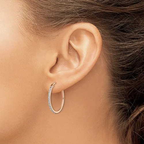 Sterling Silver Rose Gold Plated Diamond Mystique Round Hoop Earrings