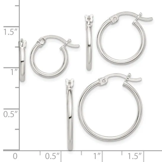 Sterling Silver Set of 3 Hoop Earrings Set