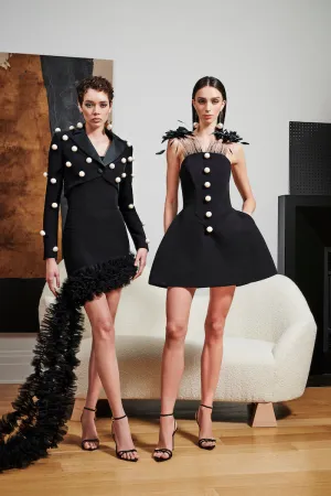 Strapless Structured Pearl and Feather Dress