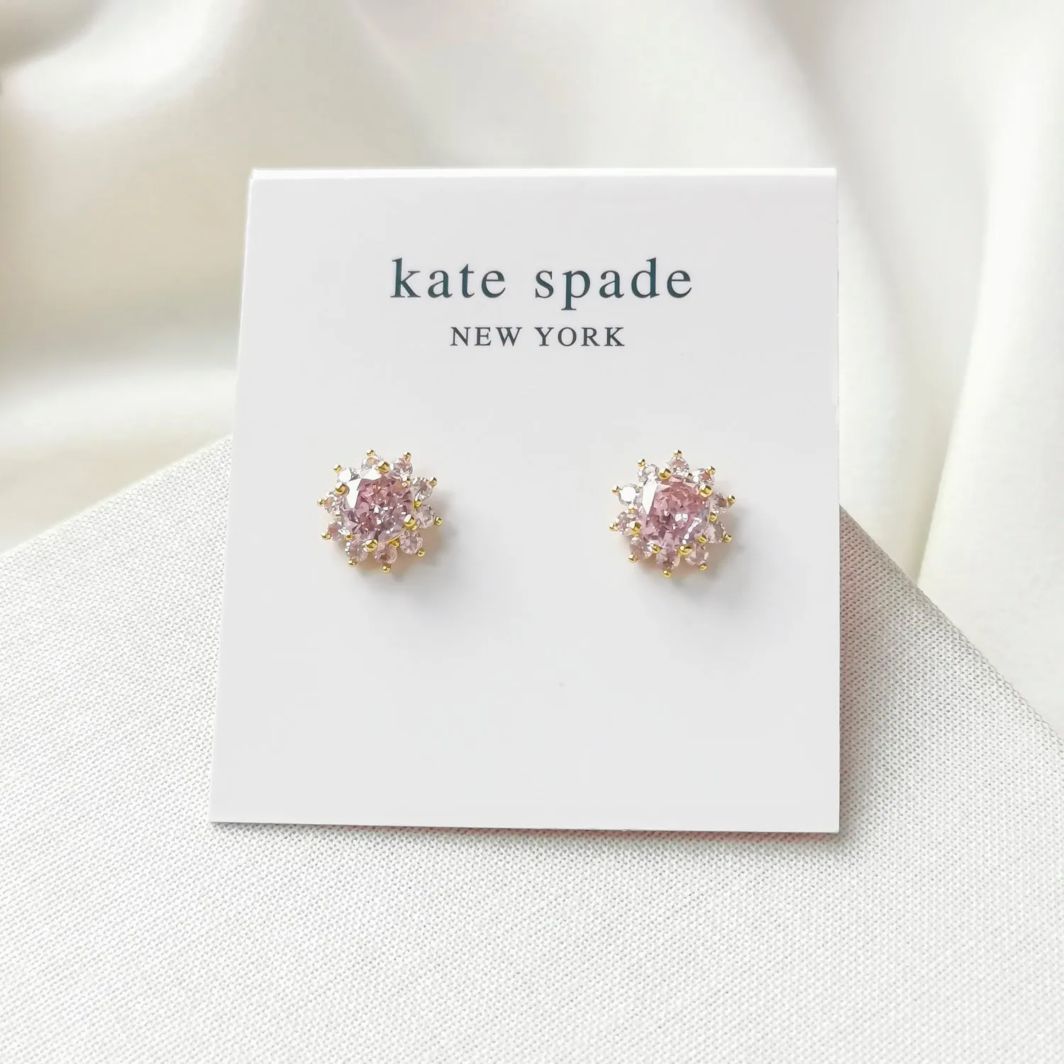 Sunny Stone Halo Gold Light Rose Pink Stud Earrings