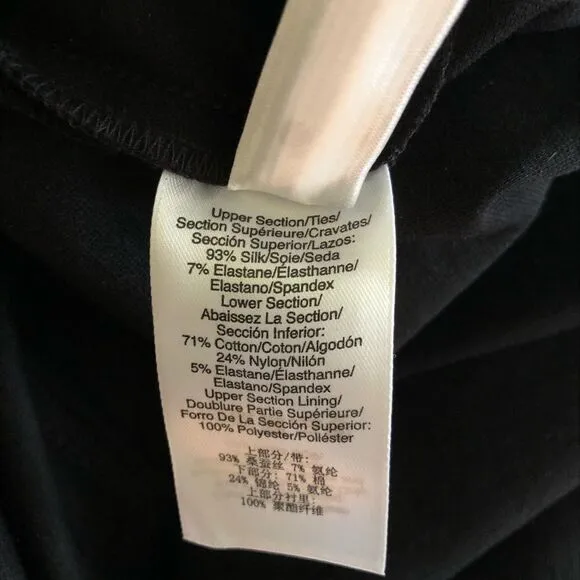 SZ12 DKNY  Silk Tie Neck Color Block Dress (Ivory/Black)