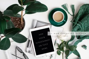 Tablet, Coffee & Plant. Digital Stock Image