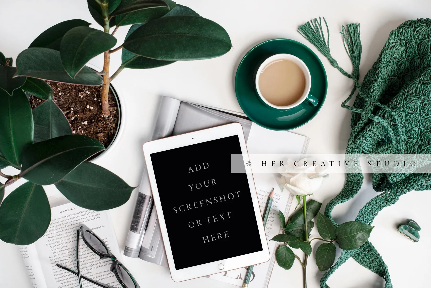 Tablet, Coffee & Plant. Digital Stock Image