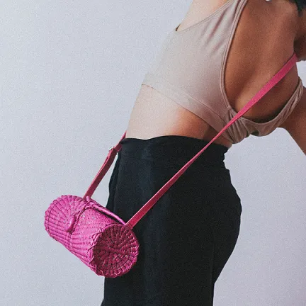 Taco Roll Woven Palm Handbag with Strap
