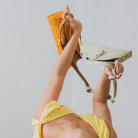 Taco Roll Woven Palm Handbag with Strap