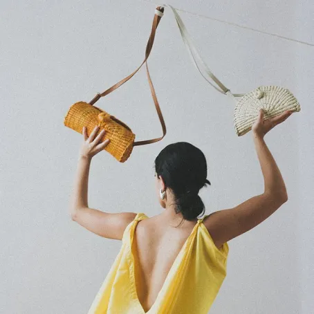 Taco Roll Woven Palm Handbag with Strap