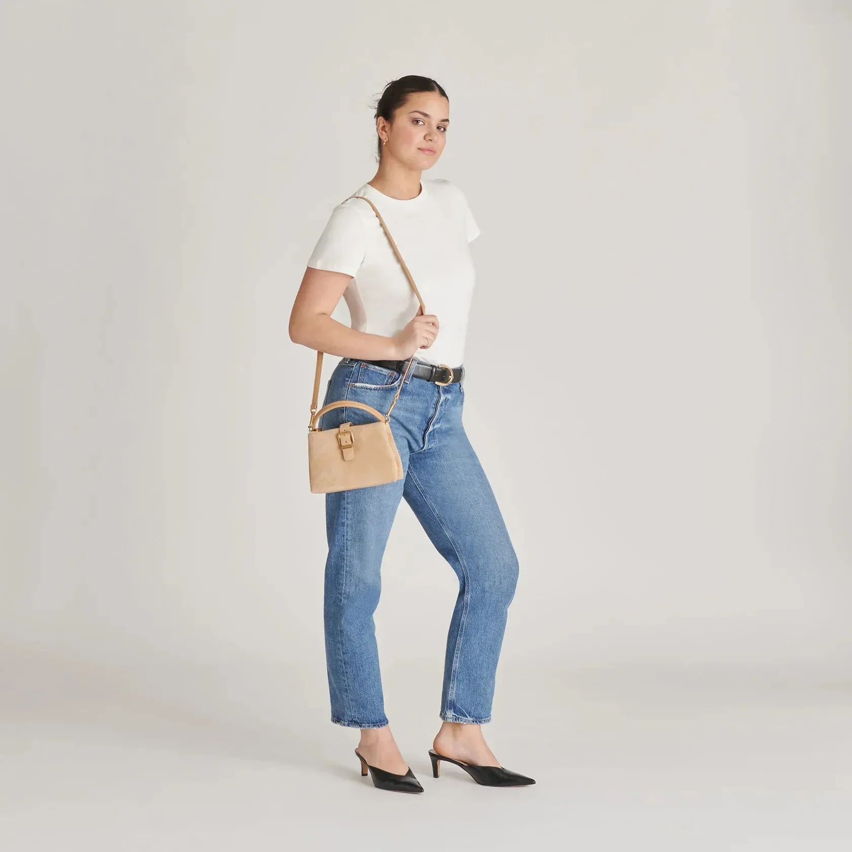 The Charly Mini Buckle Bag by Dolce Vita - Tan Suede