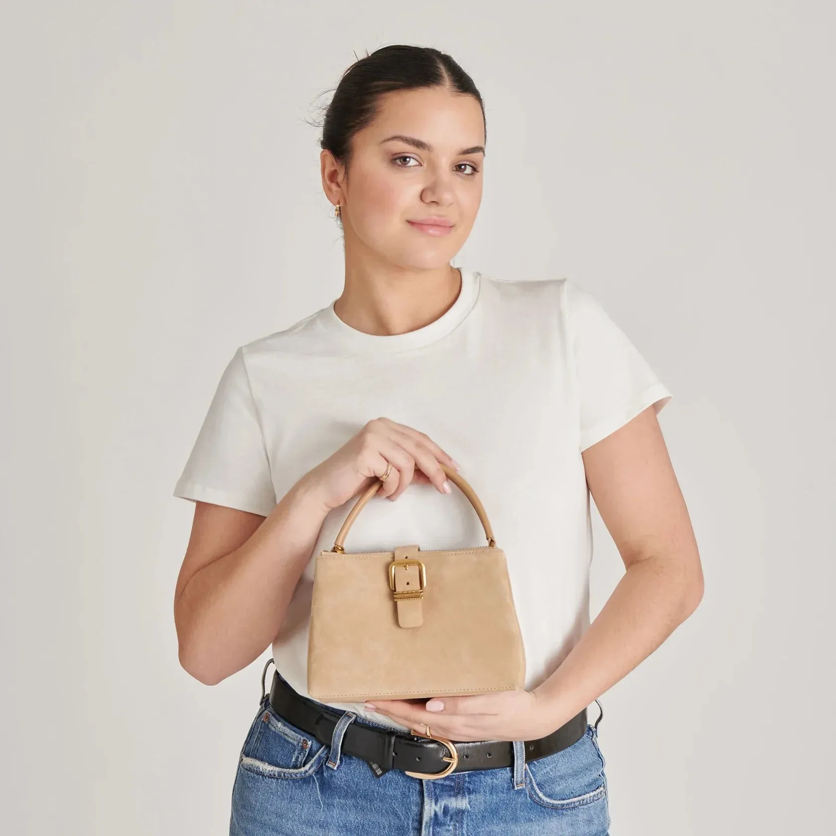 The Charly Mini Buckle Bag by Dolce Vita - Tan Suede