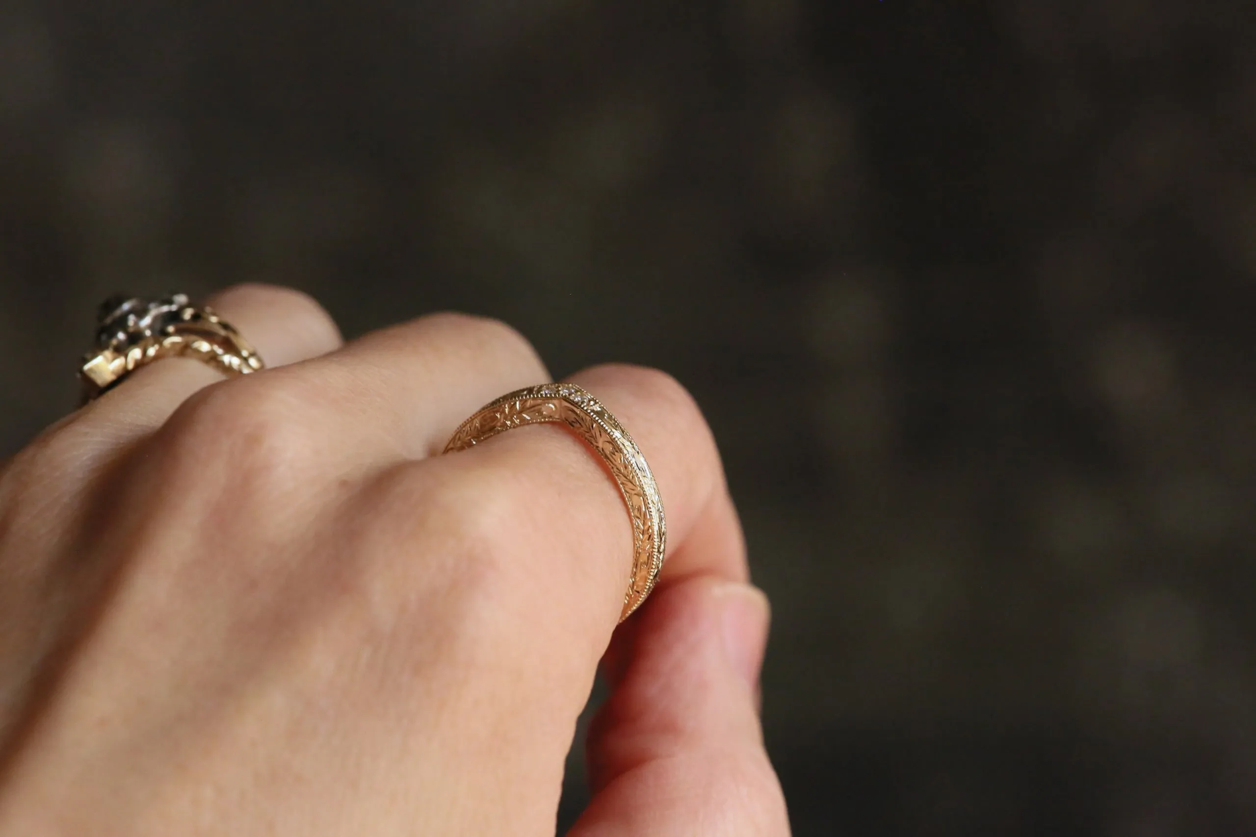 The Mariposa Diadem Band - Natural Diamond Engraved Wedding Band