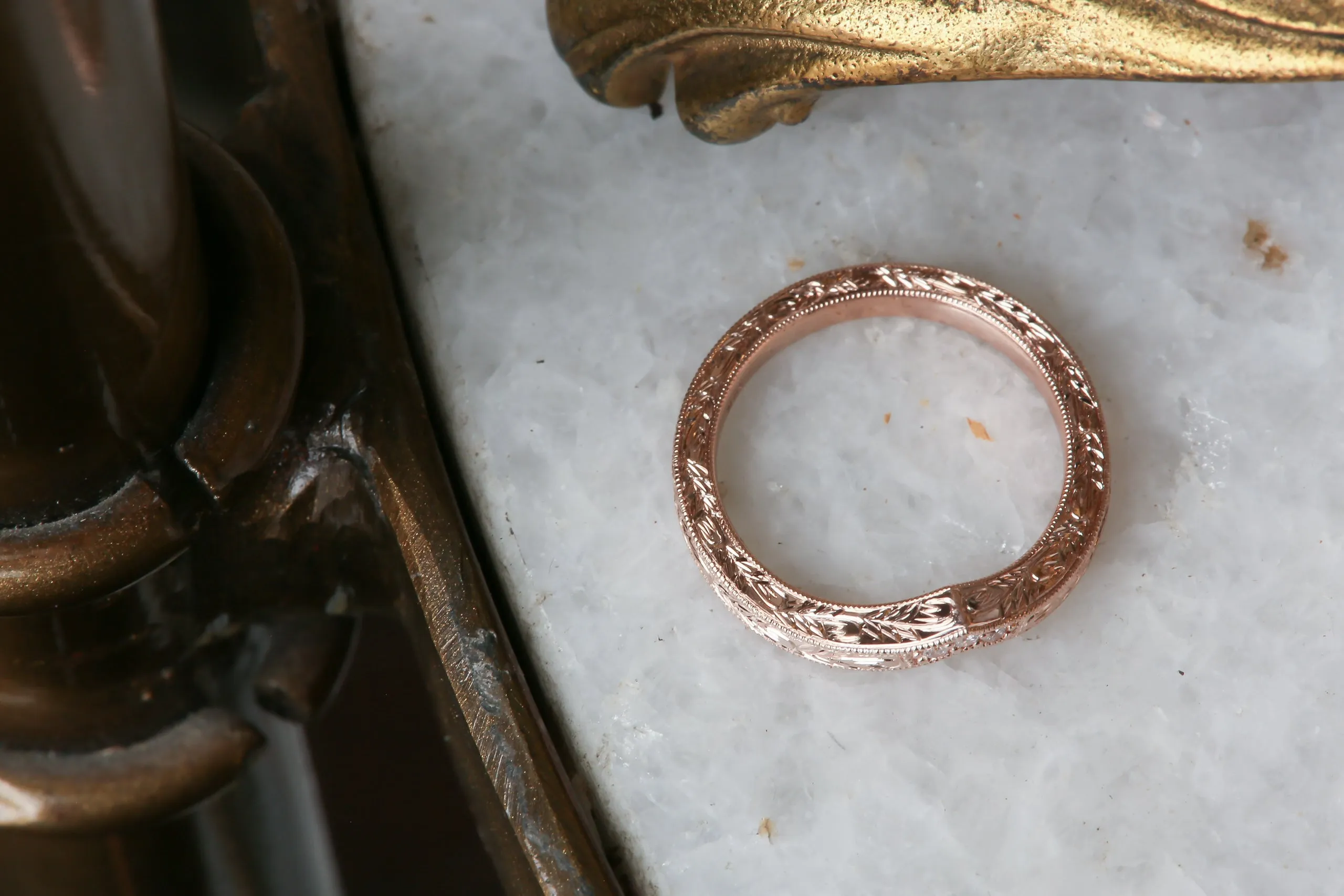 The Mariposa Diadem Band - Natural Diamond Engraved Wedding Band
