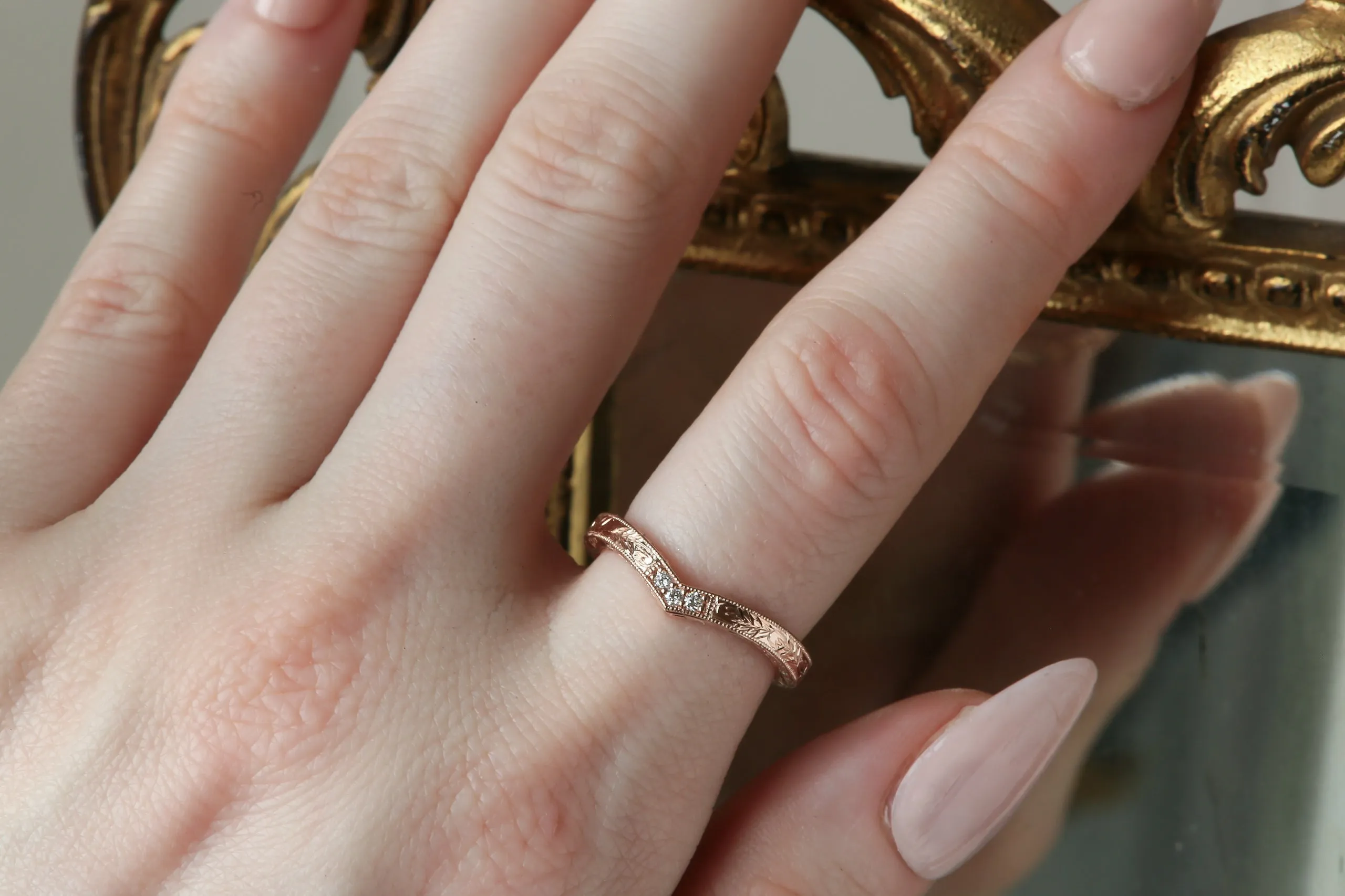 The Mariposa Diadem Band - Natural Diamond Engraved Wedding Band