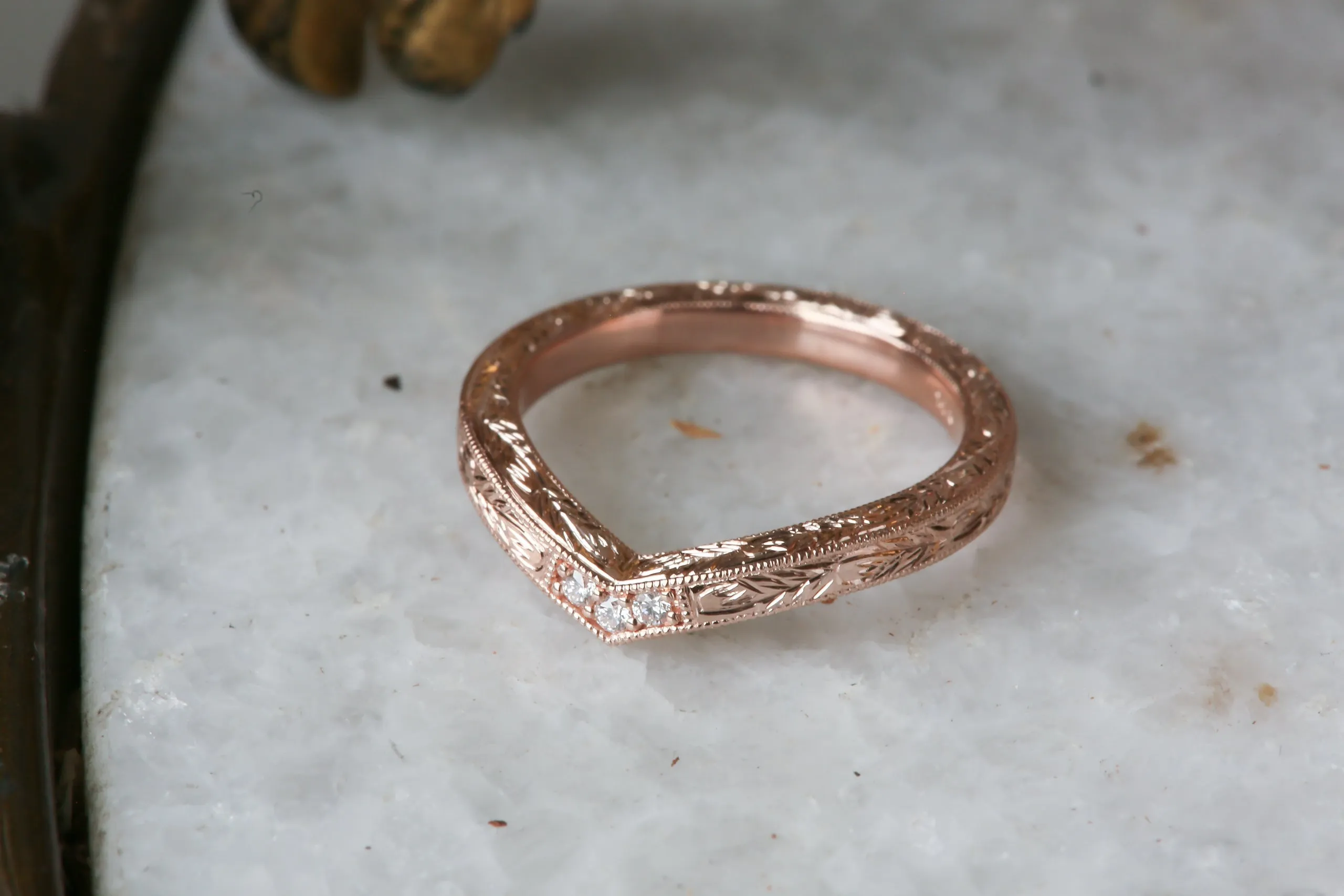 The Mariposa Diadem Band - Natural Diamond Engraved Wedding Band