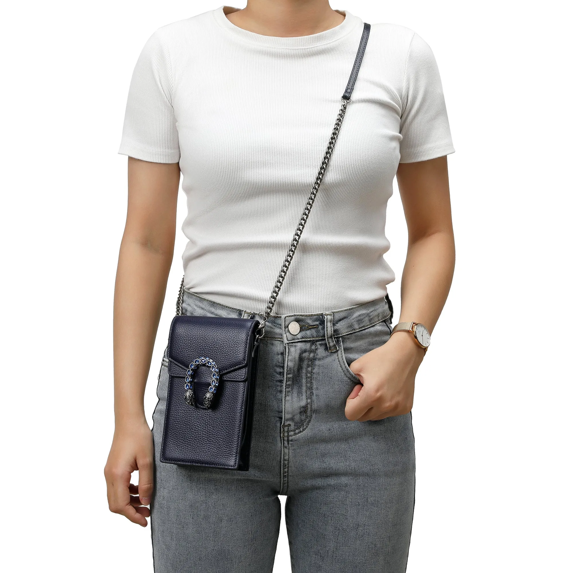 Tiffany & Fred Full-Grain Leather Crossbody/ Phone Bag