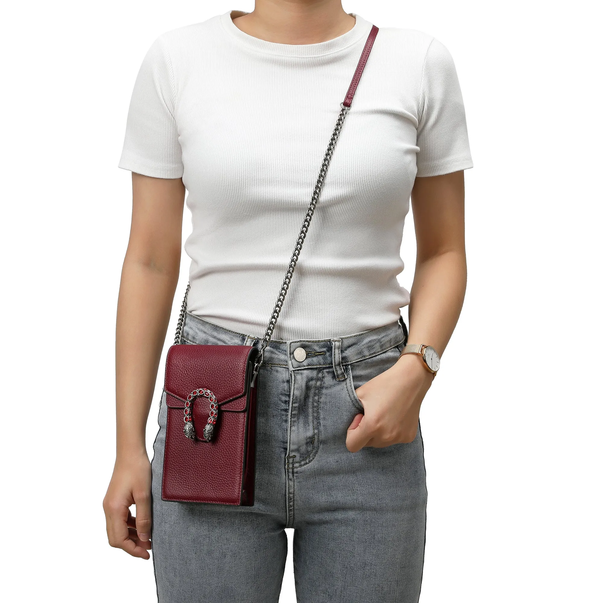 Tiffany & Fred Full-Grain Leather Crossbody/ Phone Bag