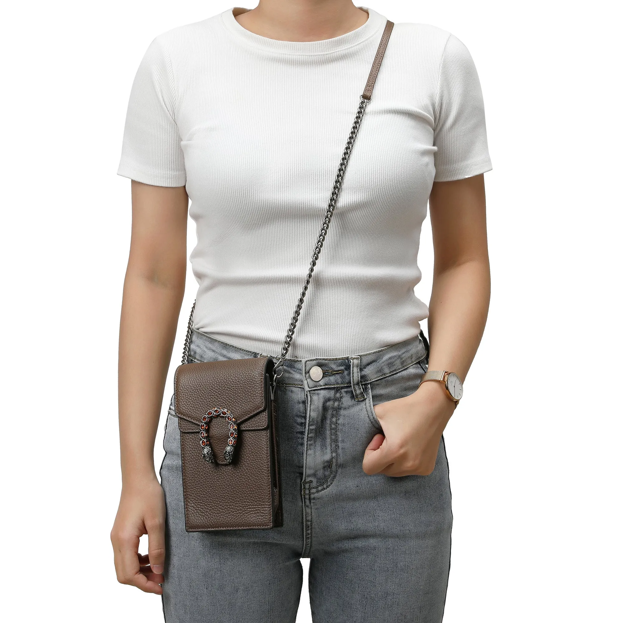 Tiffany & Fred Full-Grain Leather Crossbody/ Phone Bag