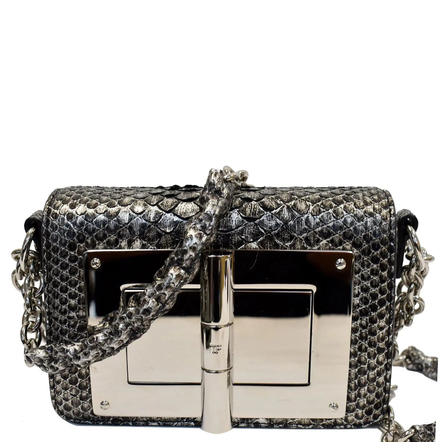 TOM FORD Natalia Small Chain Turnlock Shoulder Bag Silver - 15% OFF